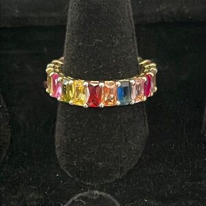Sterling Silver Goldtone Multicolor CZ Ring. 7
